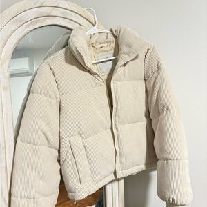 Hollister Cream Corduroy Puffer Jacket